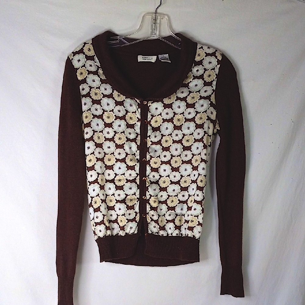 Brown Floral Cardigan Sweater